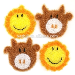 High quality lovely hand crochet acrylic animal ox and sun smile kitchen scrubber,kitchen cloth ,kitchen washing pad