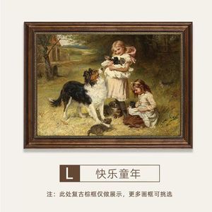 Pittura a olio incorniciata della tela di arte della parete del ragazzo e della ragazza per la stanza dei bambini stile pastorale dell'annata - Product Image 3