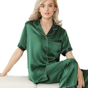 Set di pigiama in raso di pura seta <span class=keywords><strong>da</strong></span> donna <span class=keywords><strong>da</strong></span> 19 mm set di pantaloni lunghi in tinta unita camicie <span class=keywords><strong>da</strong></span> <span class=keywords><strong>notte</strong></span> taglie forti per l'estate - Product Image 1