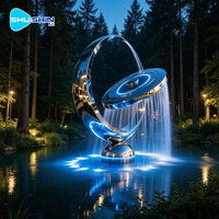 Escultura Moderna de Metal Pulido, Estatua Artística Lavable de Acero Inoxidable con Rociador de Agua, Fuente Decorativa para Jardín, Centro Comercial o Exteriores