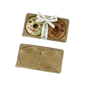 Boîte d'emballage de luxe dorée pour boulangerie, en PET de qualité alimentaire, pour pâtisserie, pain, lot de 2 boîtes à donuts avec couvercle transparent - Product Image 3