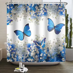 Farfalla fiore <span class=keywords><strong>tenda</strong></span> da doccia fiori fiori fiori fiori pianta farfalla natura sognante impermeabile <span class=keywords><strong>tenda</strong></span> da doccia per il bagno decorazioni per la casa - Product Image 2