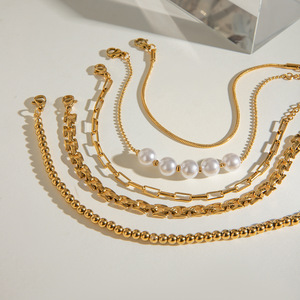 Yueli Jewelry <b>Set</b> 5Pc Gold Tone <b>Bracelets</b> With Freshwater Pearl Layered Design Unisex Everyday Wear - Product Image 3