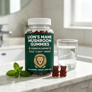 Lion's Mane Mushroom Vegan Gummies 60 Count Non-GMO Cognitive Support Focus Clarity <b>Memory</b> Daily Dietary Supplement - Product Image 1