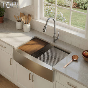 Évier de cuisine artisanal en acier inoxydable 304, style ferme, 33 pouces, cuve unique, façade à tablier, surface brossée, rebord intégré, CUPC - Product Image 5