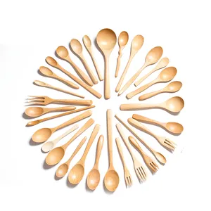 Coffee Spoon Fine Handle Straight Wooden Flatware Stirring Custom LOGO Tableware Wood Bamboo Coffee Spoon