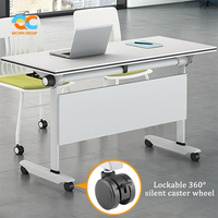 Table de formation mobile internationale avec cadre blanc, panneau verrouillable, roulettes pliables pour réunions de bureau, salles de formation, salles de classe