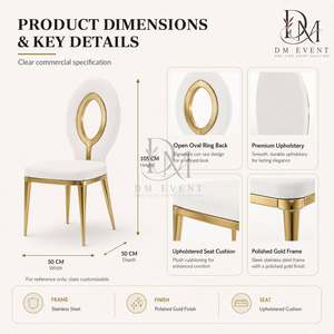 Chaise d'événement en acier inoxydable à dossier ouvert doré avec coussin blanc pour mariages et banquets d'hôtel – Vente en gros de sièges - Product Image 4