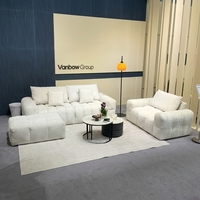 VANBOW Rückenlehnenfreies, knochenloses, cremefarbenes, modulares, komprimiertes Schaumstoff-Sofa mit weißer, hochelastischer Schaumstofffüllung für Sitzbereiche