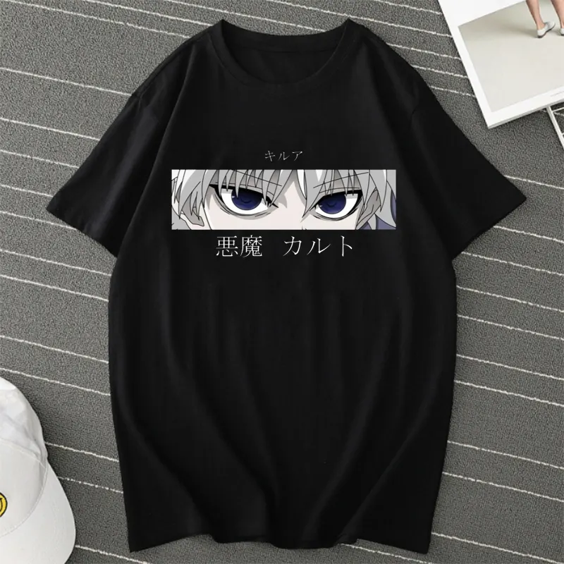 Anime Mens T Shirt Tops Tees Killua Zoldyck Devil Eye Teeshirt Tops Short Sleeve Casual Men Tshirt Clothes Male