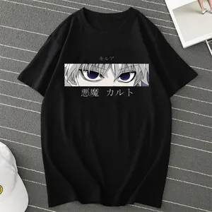 Anime Mens T Shirt Top Tees Killua Zoldyck Devil Eye Maglietta Top A Manica Corta Casuale Vestiti Degli Uomini della Maglietta Maschio
