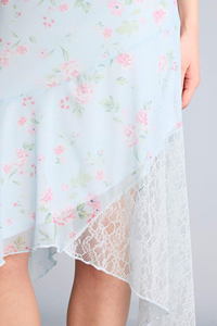 Falda Vintage Asimétrica con Estampado Floral, Cintura Natural, Transpirable, con Volantes, de Gasa, Teñido Liso, Forro de Algodón, Transparente - Product Image 5