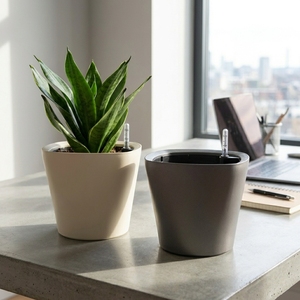 Wholesale Modern Round Plastic Self Watering Planters with Visual Water Level Indicator for Indoor <b>Desk</b> Decor <b>Small</b> Size - Product Image 1