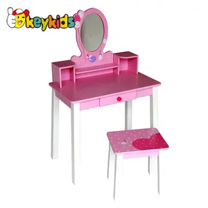 Cómoda de madera con espejo para niñas, mesa y silla, Popular, W08H002