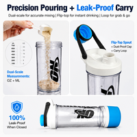 Shaker à protéines en plastique de 600 ml avec compartiment de rangement inférieur, anti-fuite, sans BPA, bouteille mélangeuse avec agitateur croisé pour la salle de sport