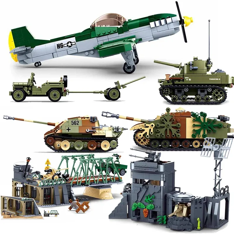 WW2 Normandy Landings UK US Germany Army Sets Building Blocks Bricks Toys World War II 2 Military Vehicle Pershing Panther Tanks