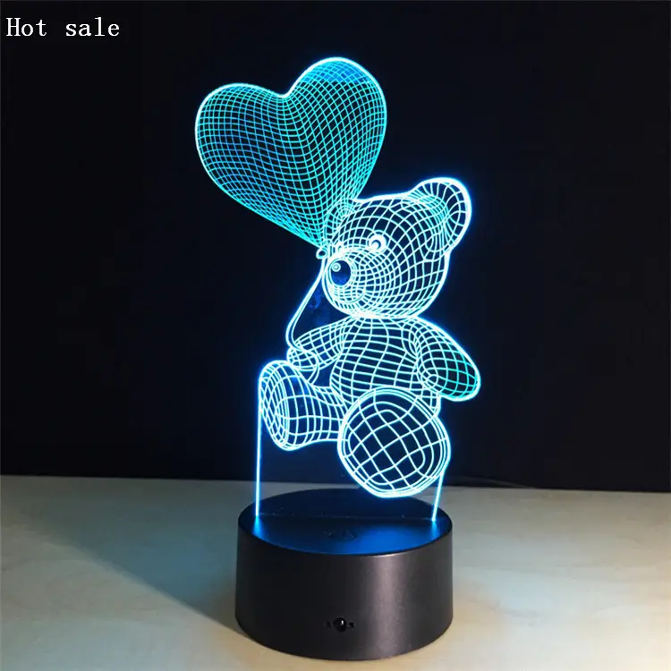 홈 룸 장식 장난감 크리스마스 선물 아기 곰 사랑 하트 풍선 발렌타인 선물 3D USB LED 램프 테이블 밤 빛