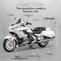 Modèle de moto en alliage à chaud 1/12 Honda Gold Wing GL1800, jouet de moto miniature avec simulation sonore et lumineuse, direction à roue avant
