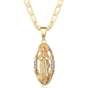 Pendentif religieux plaqué or 18 carats avec accents de diamants, charme de la Vierge Marie catholique, bijoux de mode unisexe - Product Image 3