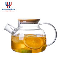 Théière en verre borosilicaté de 1000ml 1800ml résistante à la chaleur avec poignée couvercle de pichet de bouilloire d'eau de boisson de jus transparent en gros