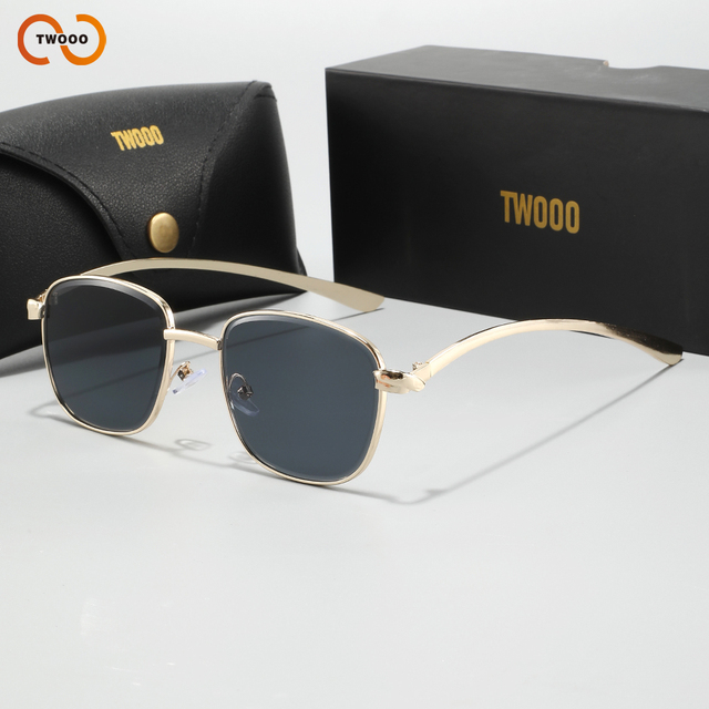 TWOOO T1762 Custom Logo Metal Square Frame Outdoor Sunglasses for Men and Women with UV Protection-Bulk Wholesale Orders