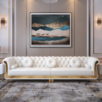 Canapé d'angle Chesterfield de luxe en similicuir, style arabe, pour salon, promotion, blanc, mobilier moderne pour la maison, structure en bois massif