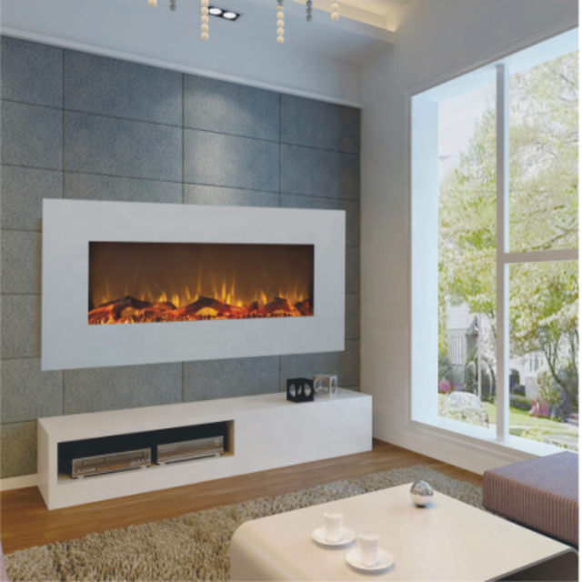 ZEGEM 50inch White LED Flame Metal Wall-Mounted Electric Fireplace Adjustable Thermostat App-Controlled Remote Smart Home