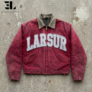 Giacca da Lavoro LARSUR Personalizzata con Applicazioni Ricamate, Effetto Invecchiato, in Tela Pesante, Abbigliamento da Lavoro con Strass per Carpentieri - Product Image 1