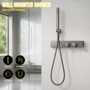 Sistema de <span class=keywords><strong>ducha</strong></span> de pared cepillado con riel vertical, rociador de mano y control de doble perilla, venta al por mayor de fábrica - Product Image 1