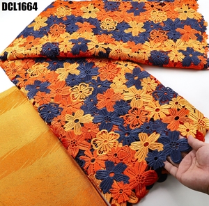 Tela de Encaje Guipur Nigeriano con Cordón y Pedrería, Tela Bordada Aso Ebi para Vestido de Fiesta - Product Image 3