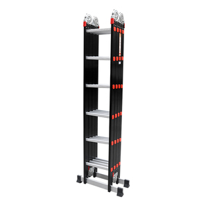 Aluminum <b>Foldable</b> Extension Ladder 6 <b>Steps</b> 12ft Extended Height Manual Lock 300lb Capacity Warehouse & Home Use - Product Image 1