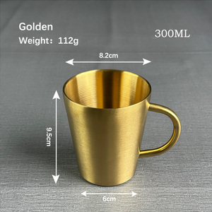 Mug de voyage isotherme en acier inoxydable de haute qualité avec poignée, 300 ml, couleur or et argent, pour bière, café, thé, boissons - Product Image 6
