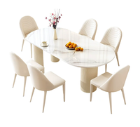 Ensemble de table et de chaises de salle à manger de restaurant moderne et durable en pierre frittée avec couleurs personnalisées, design ovale pour usage commercial