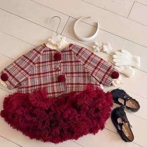 Girls Plaid Fleece <b>Lined</b> <b>Coat</b> Tutu Skirt Set Autumn Winter Outfit Windproof Christmas Dress - Product Image 3