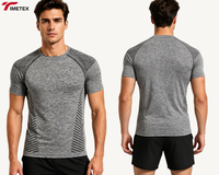 T-shirt de sport personnalisé pour homme, séchage rapide, motif rayé, coupe-vent, en polyester tricoté, à manches courtes, pour l'été