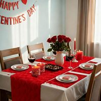 Napperons et Chemins de Table 3D Matelassés Brodés Cœur Saint-Valentin en Fausse Fourrure Douce et Pelucheuse Jacquard Printemps-Été Lavables et Durables