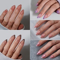 Faux ongles en gel souple à presser, courts, forme amande, faits main, effet œil de chat, French manucure, forme stiletto, pour vente en gros
