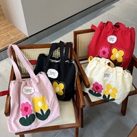 Sac à main simple en polyester à imprimé animal, brodé, avec cordon de serrage et deux anses, grande capacité, pour usage quotidien, style coréen tendance