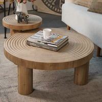 80X36CM Petite table basse sculptée avec des anneaux en bois massif dans le salon et une table basse devant le canapé