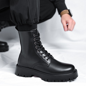 Chaussures pour hommes de style coréen, toutes saisons, pour l'automne et l'hiver, chaussures en cuir rehaussantes, bottes de travail mi-mollet, bottes de moto - Product Image 1