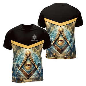 T-Shirt Personalizzata Massonica con Occhio Onniveggente, Compasso Quadrato, Nome della Loggia, Città e Stato - Product Image 2