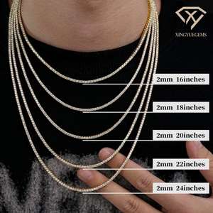 Hiphop Buckle Jewelry Lady Gold Plated 2024 925 <b>Sterling</b> <b>Silver</b> Round Shape 2mm Mossanite Moissanite Tennis <b>Necklace</b> for <b>Women</b> - Product Image 1