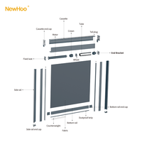 Persianas enrollables motorizadas inteligentes Newhoo para exteriores con control WiFi, resistentes al viento, impermeables, con bloqueo UV y opacas para patio.