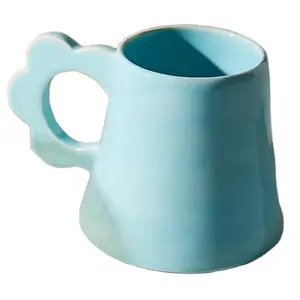 Top sale ceramic porcelain creative flower shape handle good quality ceramic cup mug