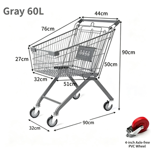 Chariot de courses commercial 340L en treillis métallique grande capacité avec roues pivotantes silencieuses, robuste pour supermarché et magasin de détail, kit complet - Product Image 2
