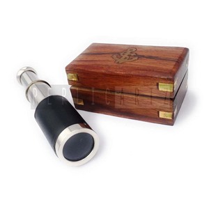 Telescopio de Latón Cromado de 6 Pulgadas, Estilo Vintage, con Caja de Madera, Monocular Funcional para Senderismo y Viajes - Product Image 3
