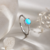 Bague Solitaire Ronde en Argent Sterling 925 avec Opale et Zircon Cubique pour Femme - Vente en Gros