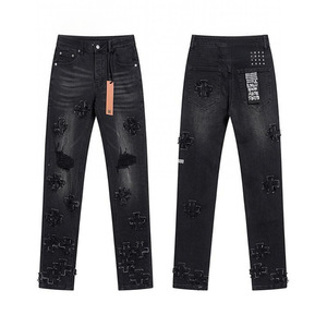 Jeans Biker de Mezclilla Elástica con Lavado Vintage Y2K para Hombre, Ajustados, Rotos, con Pedrería, Forro Polar Transpirable para Invierno, Estilo Urbano - Product Image 6