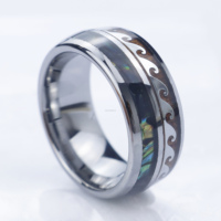 Poya Bague en tungstène pour homme Vagues hawaïennes Koa Bois Ormeau Shell Incrustation à deux lignes Style classique pour anniversaire de fête de fiançailles