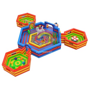 Parque de Juegos Inflable Multizona con Diseño de Circo, Elefante, Payaso, Piscina de Pelotas Hexagonal, Pista de Obstáculos, Alquiler Comercial para Niños - Product Image 3
